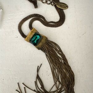 Luxurious Green Gem Necklace with Bronze Chain